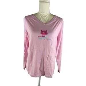 Joe Boxer Women's Size large Pink T Shirt Long Sleeve Cat